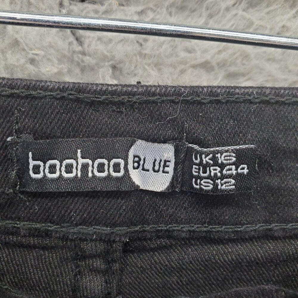Boohoo Shorts Womens 12 Black High Rise Stretch Cycling Denim Style *NWT* - Picture 2 of 13